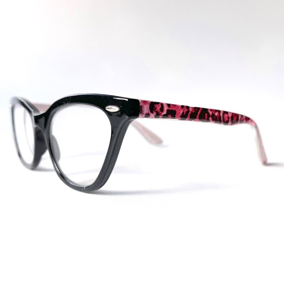 Vintage +2.25 Reading Glasses Pink Black Leopard Full Cat Eye - Picture 7 of 12